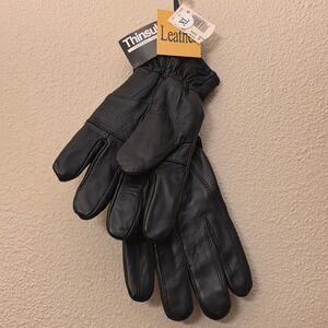 Black Leather Thinsulate Thermal Insulated Winter Gloves Mens XL‎ NWT